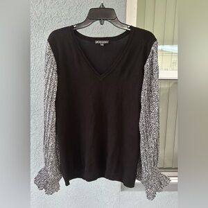 Adrianna Papell Pullover Lightweight V-neck Pleated Sleeves Sweater Top Size XL